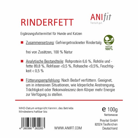 Hond Kat Accessories B.A.R.F. Voedingssupplementen Rundervet 100g 1 Pak -3- Anifit